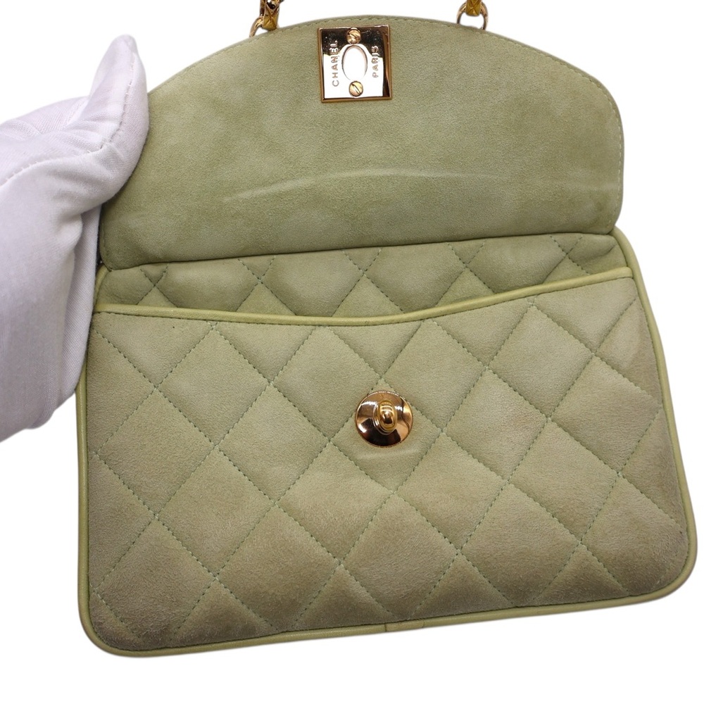 Chanel Vintage Mint Green Gold Matelasse Crossbody Bag Quilted Design - Picture 3 of 16